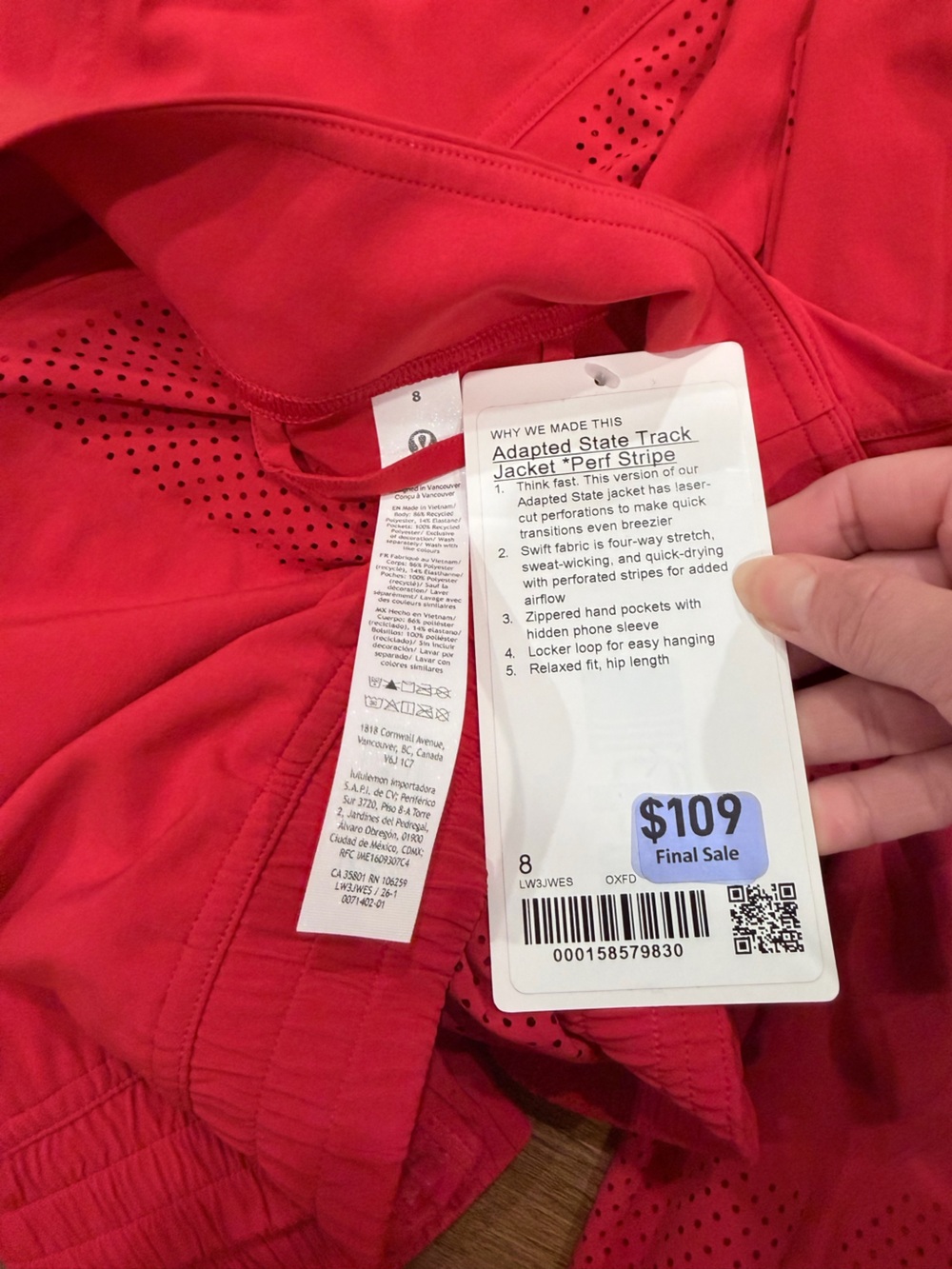 Lululemon Adapted State Perforated Track Jacket Women’s Oxford Red Full Zip SZ8 - Picture 4 of 4